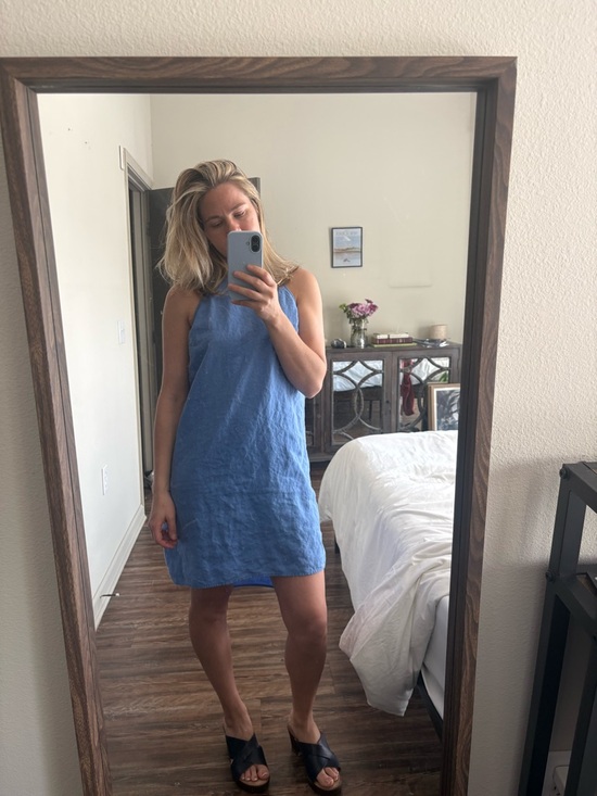 Linen Halter Midi Dress in Cornflower Blue - Picture 10 of 11